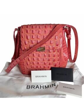 Brahmin Margo Coral Snapdragon Melbourne Leather Crossbody Bag